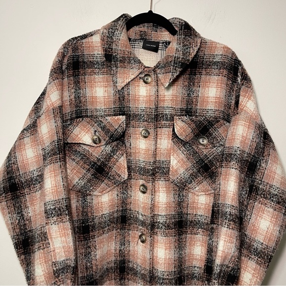 Vero Moda Women’s Pink Black Plaid Oversized fall layering Shacket Jacket Size L - Picture 4 of 9
